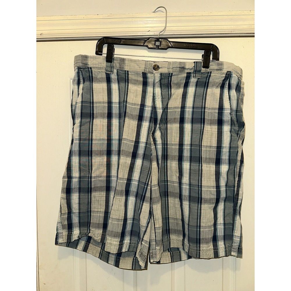 Columbia Cotton Shorts Mens Size 38 Plaid Beige Blue